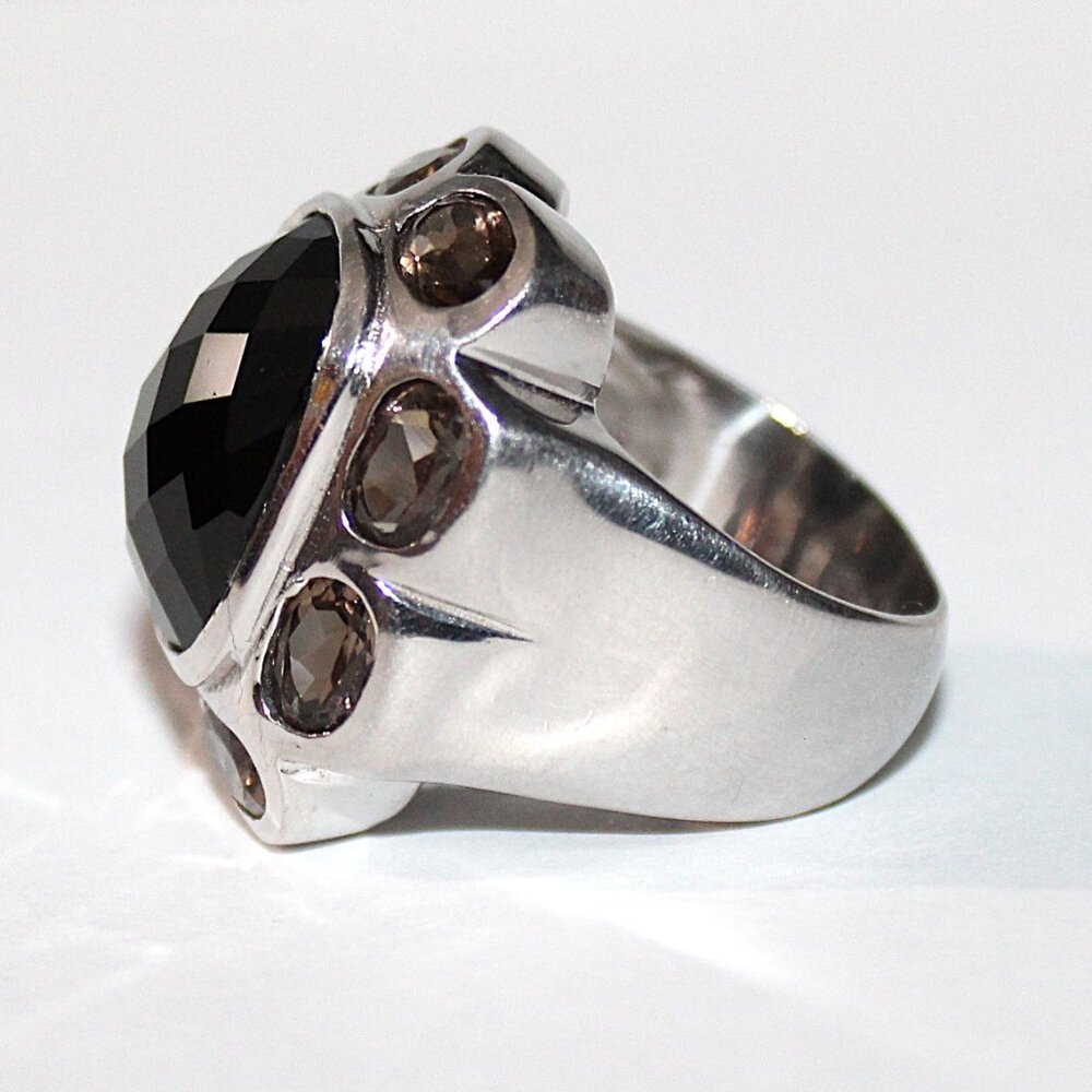 Sterling Silver Smokey Quartz and Spinel Statement Ring 16 Grams SZ 7.5 - Picture 2 of 8